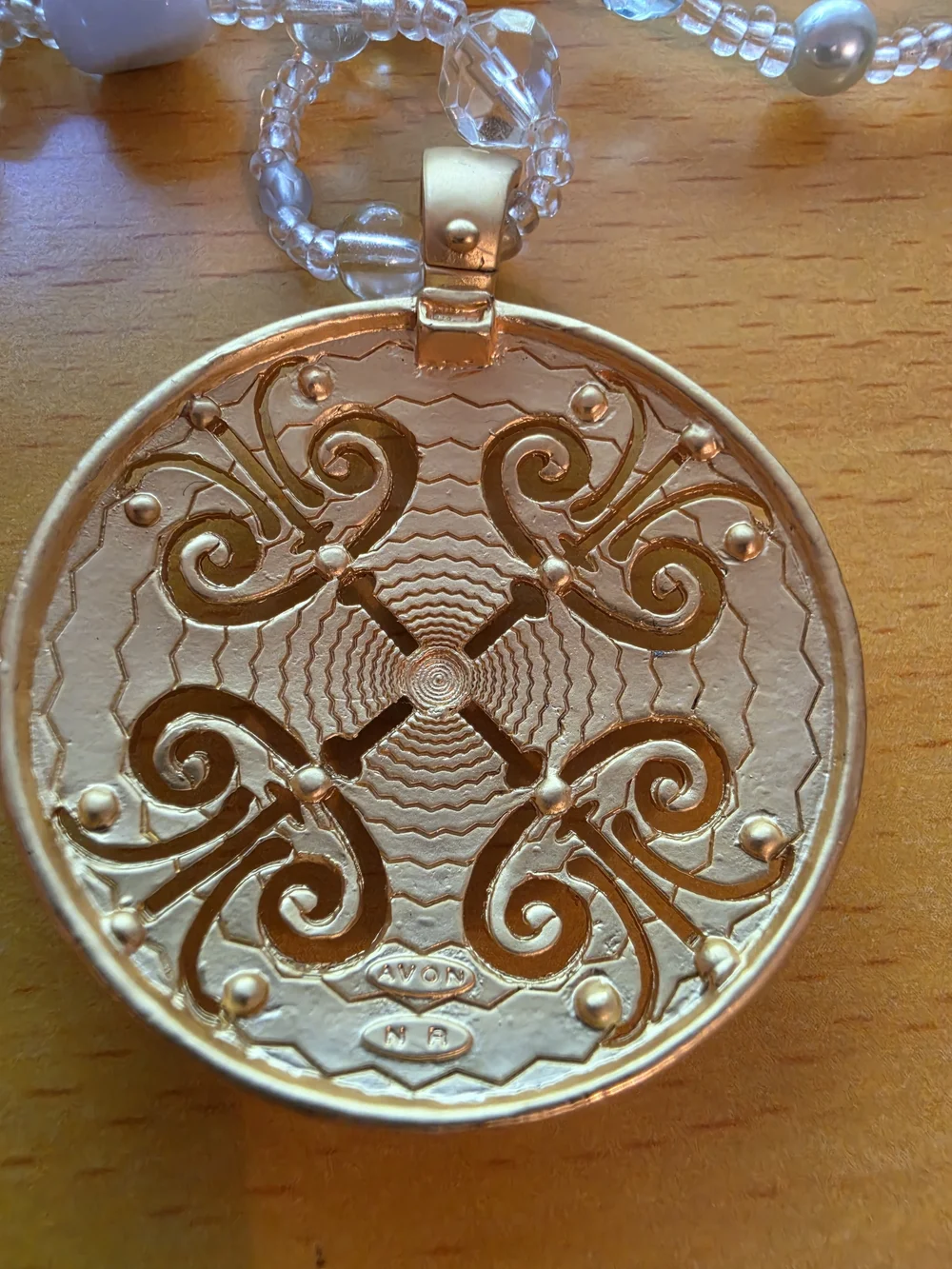 Avon By Nina Ricci Gold-Tone Pendant Necklace with White, Blue and Clear Accents
